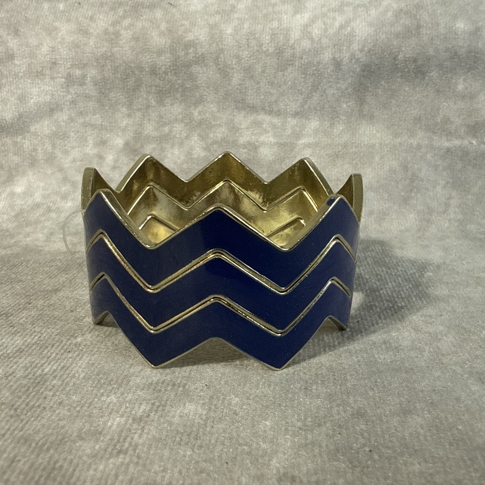 Zigzag Bangle Bracelets Set Of 3 Navy Blue Goldtone